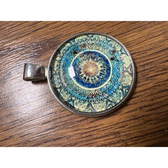 Boho Pendant Mandala Flower Pattern Silver Tone Charm Glass Gift Women Unique - Picture 7 of 7